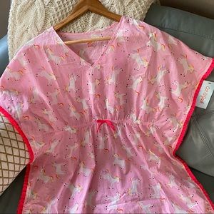 🦄🌈NWT Unicorns CAT & JACK Swim Beach COVER UP w/ HOT PINK TASSELS XL 14/16